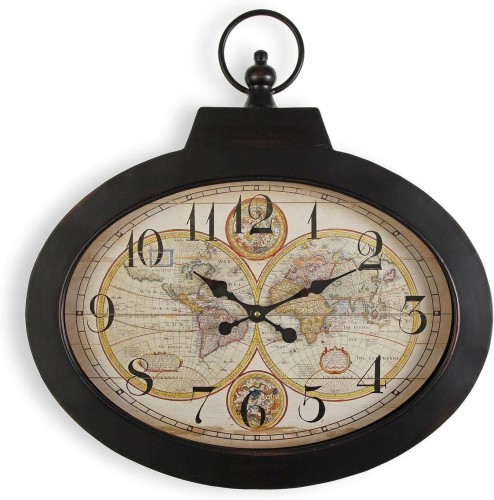 ZEGAR ŚCIENNY VERSA PANGEA DEKORACYJNY METALOWY CZARNY 63X60 CM VINTAGE