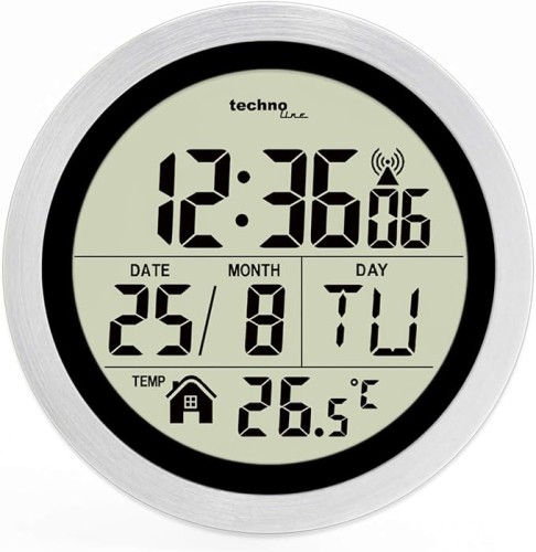 ZEGAR ŚCIENNY TECHNOLINE WT3005 CYFROWY RADIOWY BIAŁY 14,7CM NOWOCZESNY